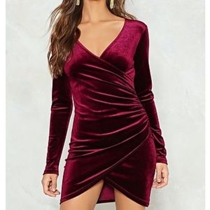 Nasty Gal Speed It Up Velvet Dress in Wine